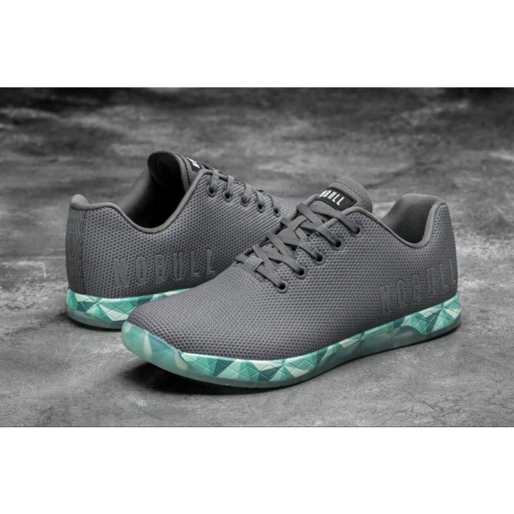 Nobull Outwork Trainers Gray Teal Hex Camo Geometric Sole Men 8.5 Women 10 EUC